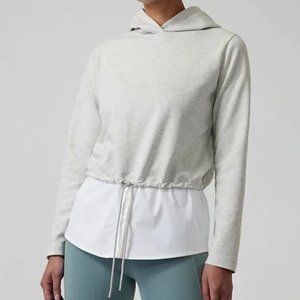 Athleta Gallery Hoodie Top in Light Gray / White | Size XXS | LIKE NEW